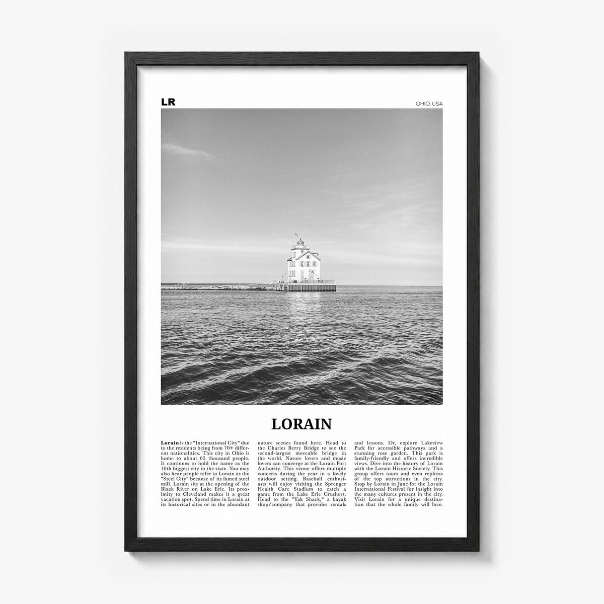 Lorain Newspaper Poster in a black wood frame