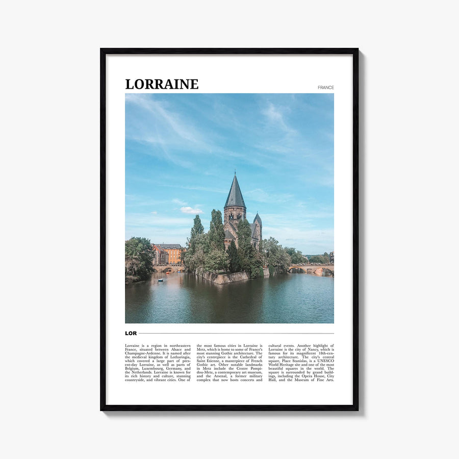 Lorraine colorful travel poster of France – vertical wall art, unframed print shown in interior mockup