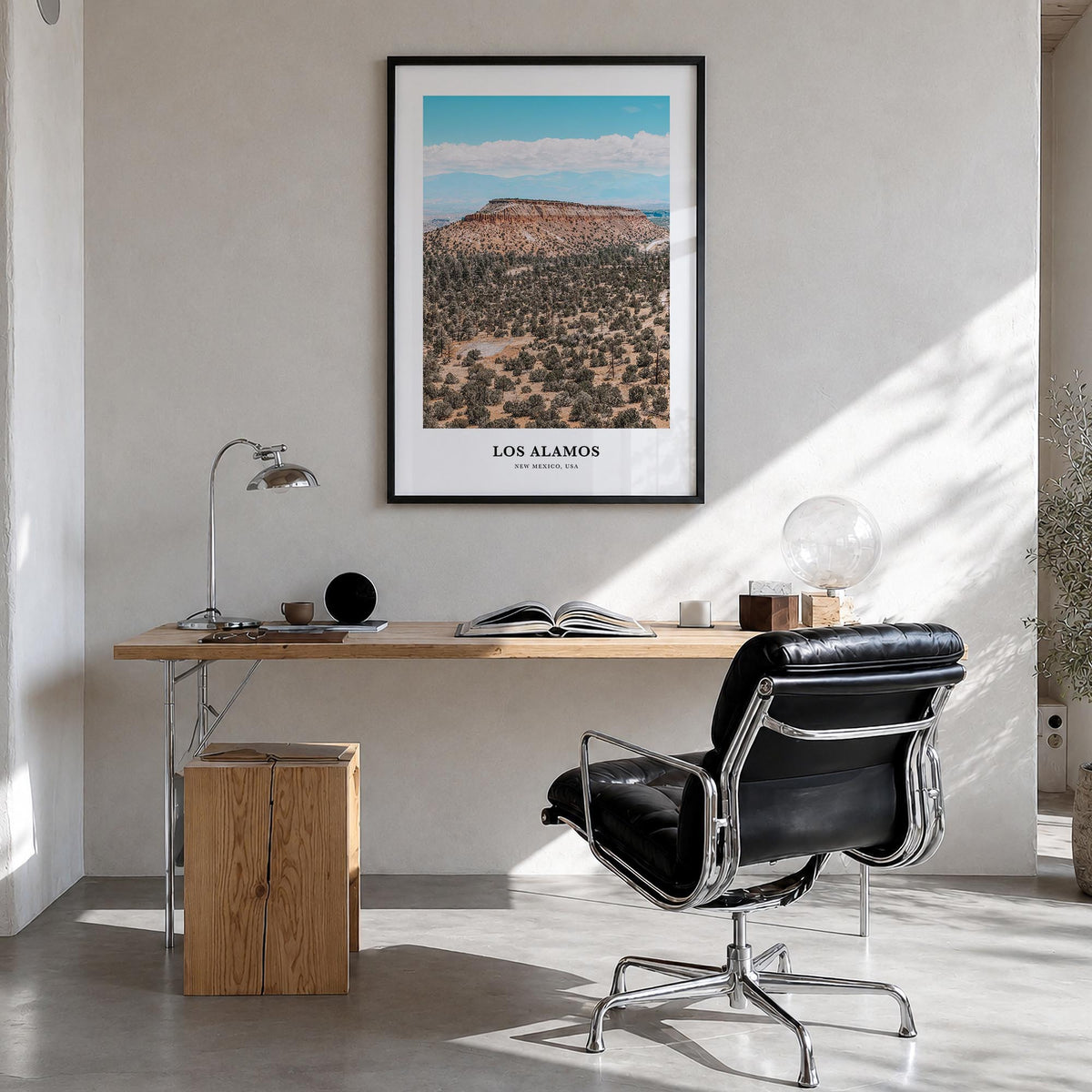 Los Alamos colorful classic poster of Chile – vertical wall art in black wood frame, hanging on wall