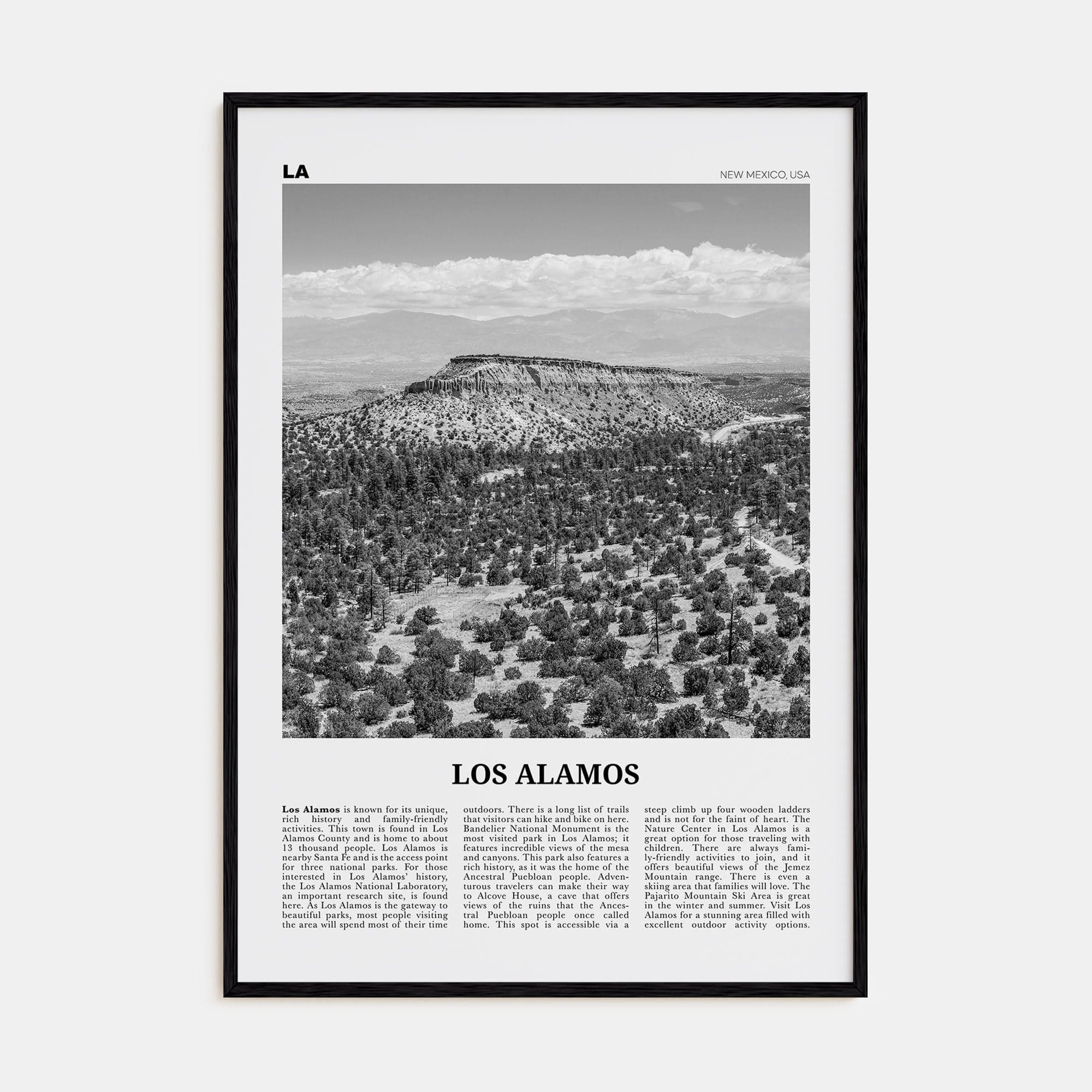 Los Alamos Poster Black Wood / 8x12 in Nbourhood Travel B&W Poster