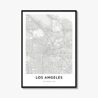 Los Angeles black & white map poster of California, USA – vertical wall art, unframed print shown in interior mockup