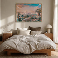 Los Angeles colorful photo poster of California, USA – horizontal wall art in natural wood frame, hanging on wall