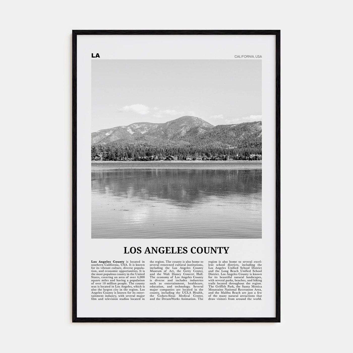 Los Angeles County Poster Black Wood / 8x12 in Nbourhood Travel B&W Poster