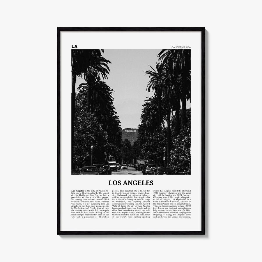 Los Angeles no. 1 black & white newspaper poster of California, USA – vertical wall art, unframed print shown in interior moc