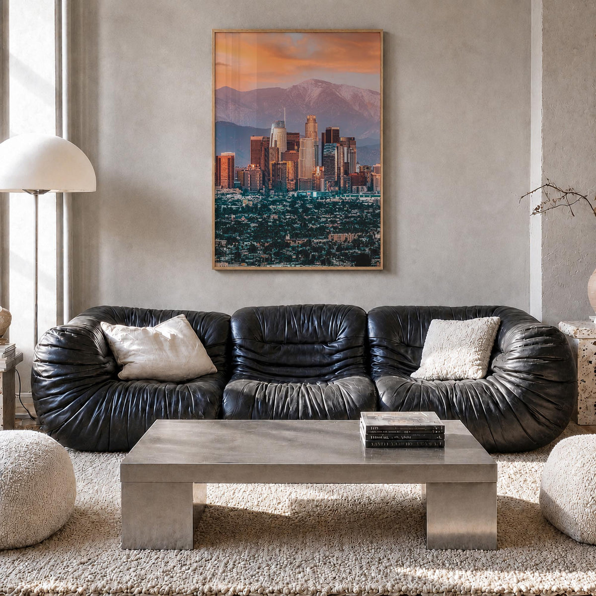 Los Angeles no. 1 colorful photo poster of California, USA – vertical wall art in natural wood frame, hanging on wall