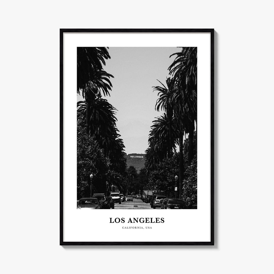 Los Angeles no. 2 black & white classic poster of California, USA – vertical wall art, unframed print shown in interior mocku