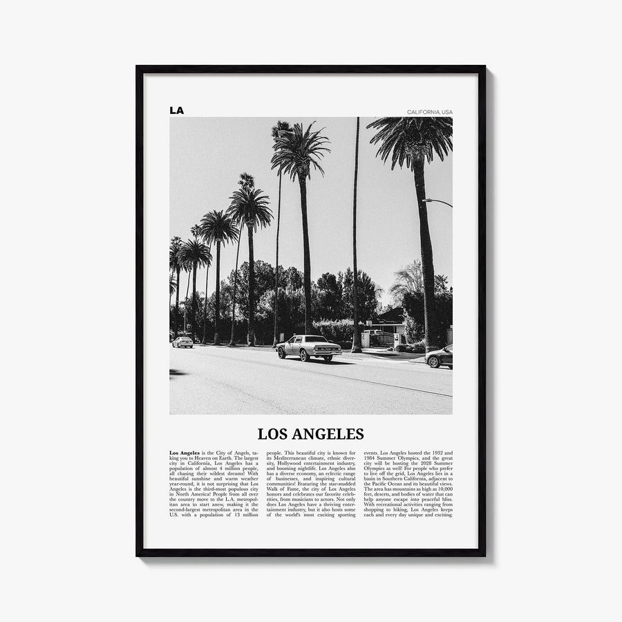 Los Angeles no. 2 black & white newspaper poster of California, USA – vertical wall art, unframed print shown in interior moc