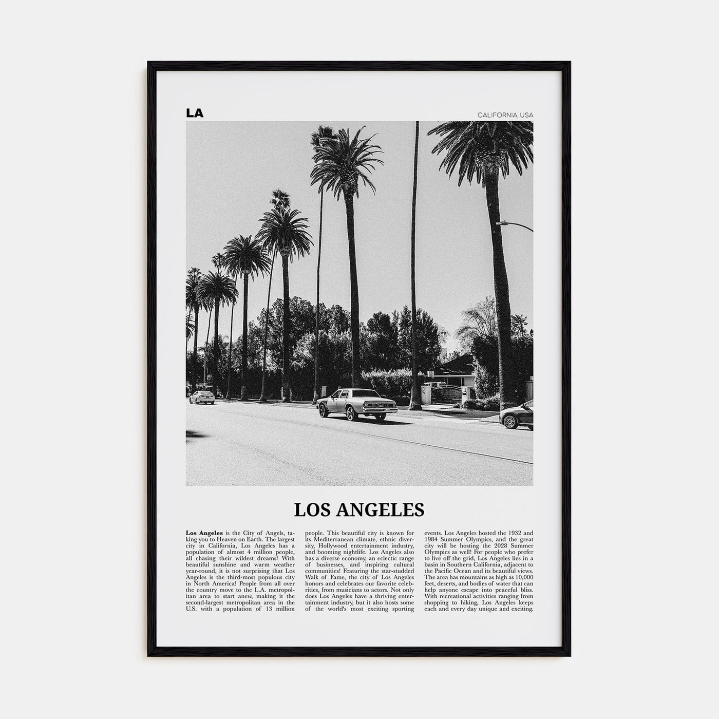 Los Angeles No 2 Poster Black Wood / 8x12 in Nbourhood Travel B&W Poster