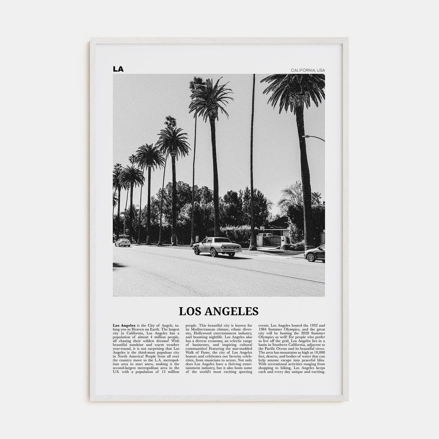 Los Angeles No 2 Poster White Wood / 8x12 in Nbourhood Travel B&W Poster