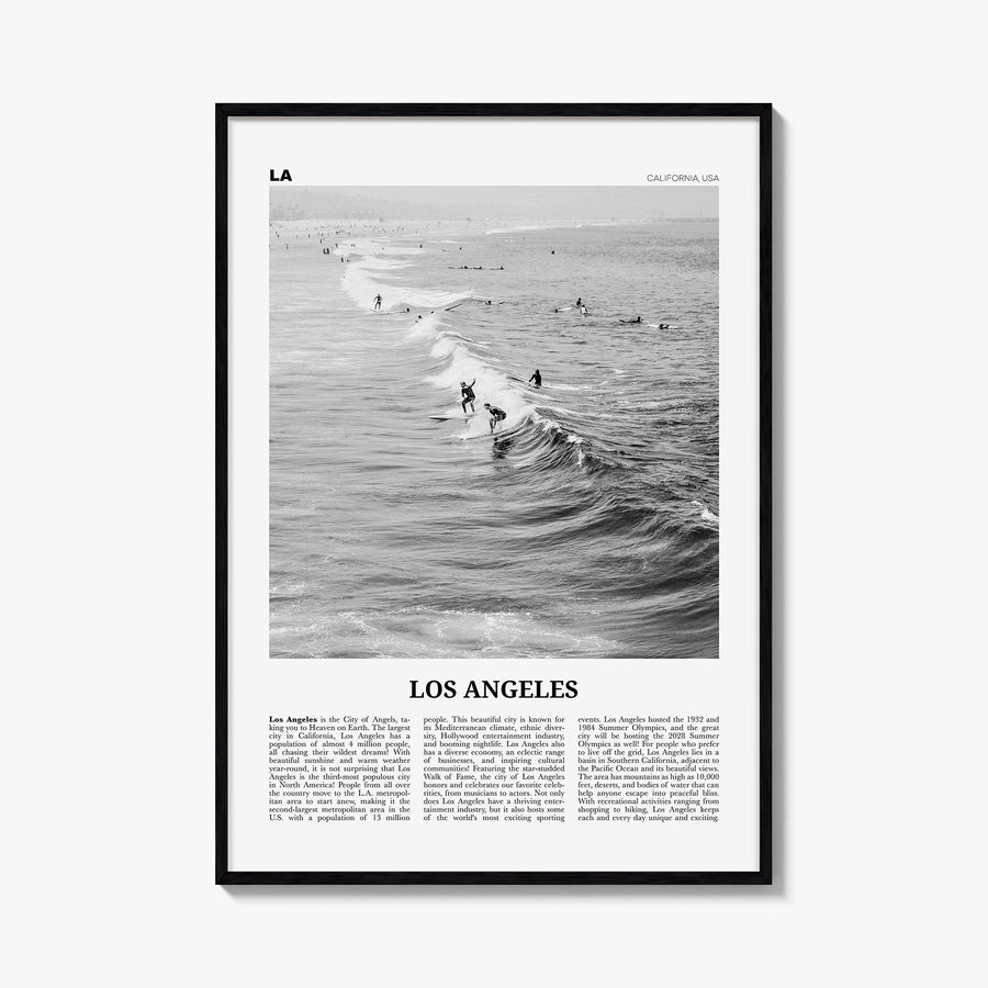 Los Angeles no. 3 black & white newspaper poster of California, USA – vertical wall art, unframed print shown in interior moc
