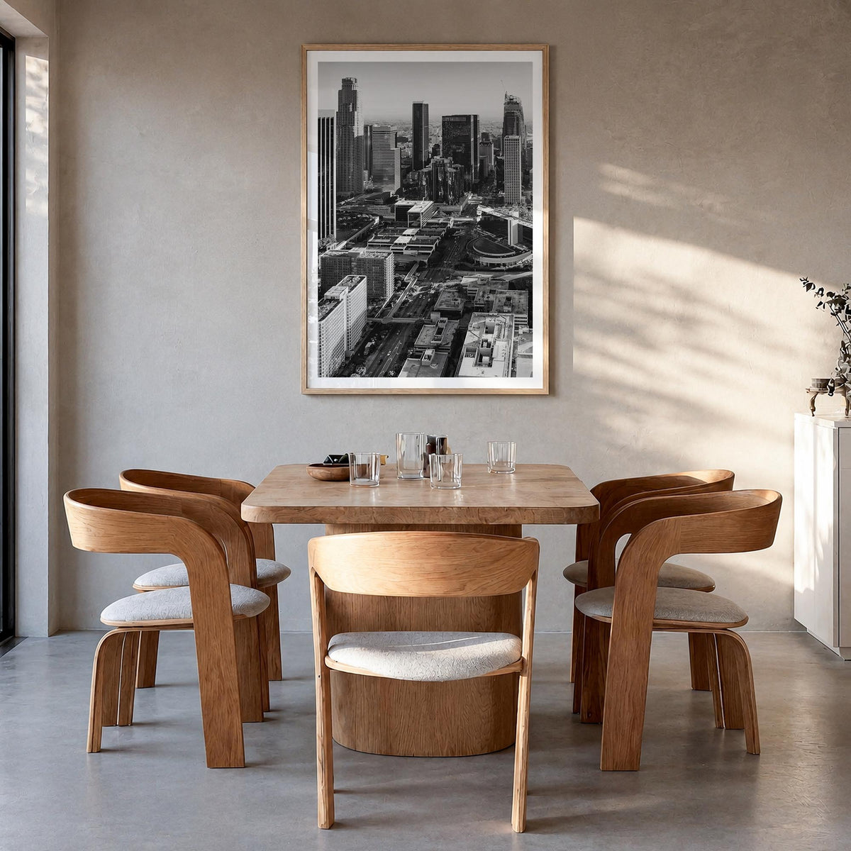 Los Angeles no. 3 black & white photo poster of California, USA – vertical wall art in natural wood frame with white border, 