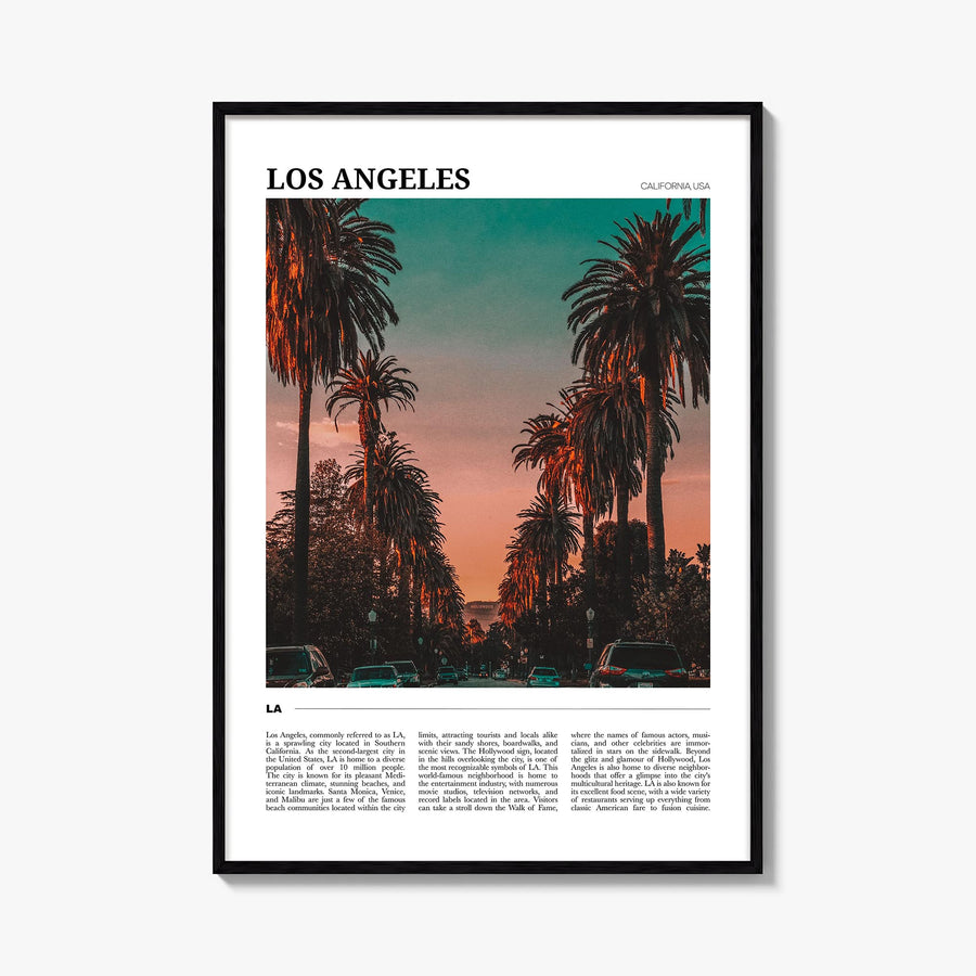 Los Angeles no. 3 colorful travel poster of California, USA – vertical wall art, unframed print shown in interior mockup