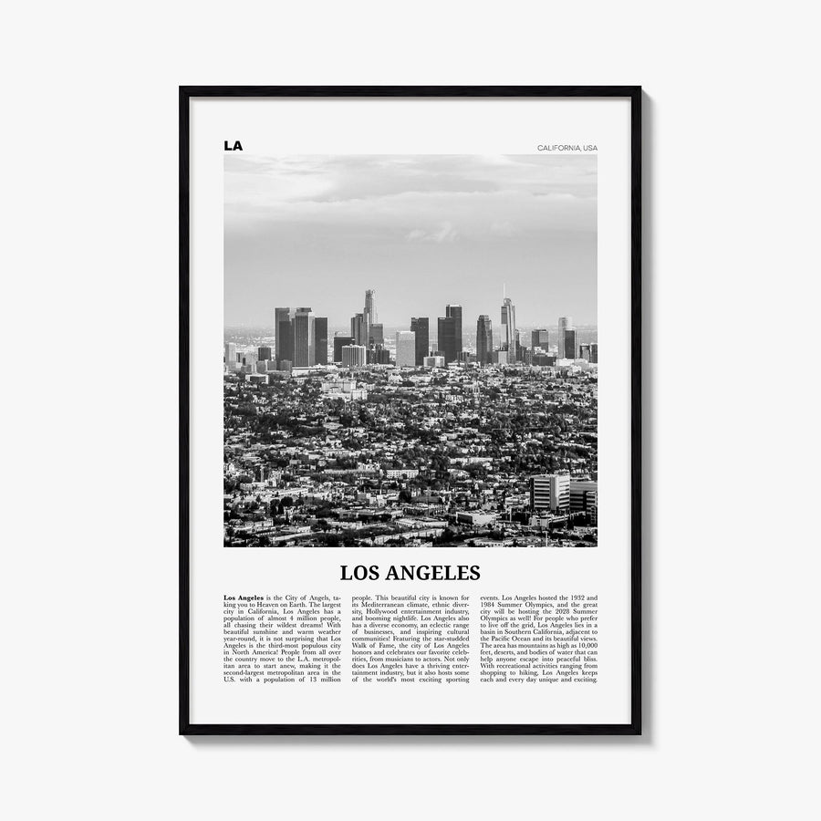 Los Angeles no. 4 black & white newspaper poster of California, USA – vertical wall art, unframed print shown in interior moc