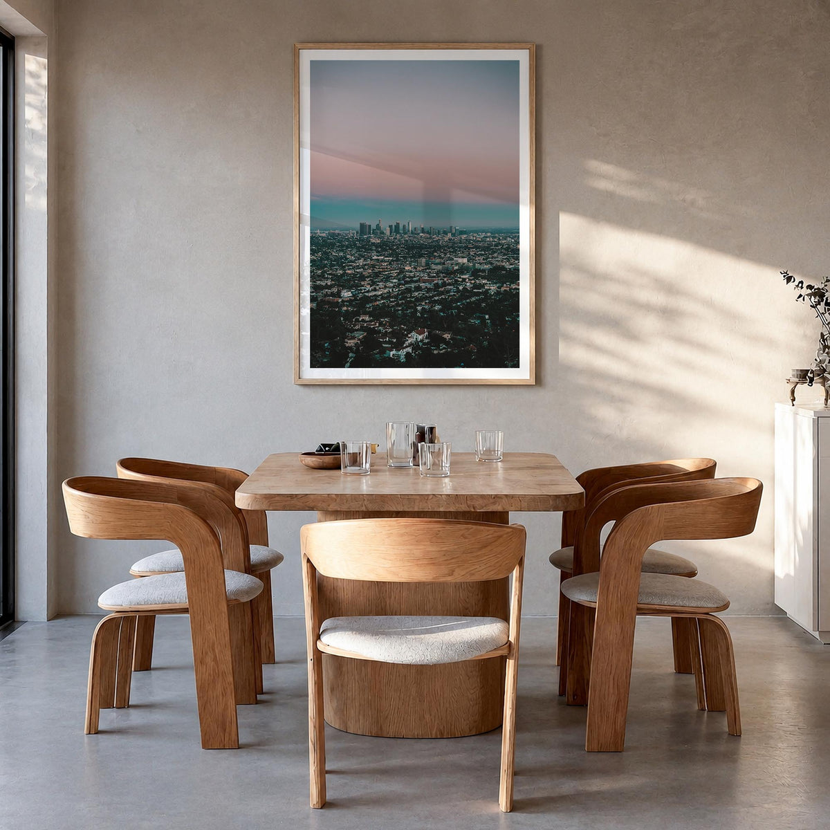 Los Angeles no. 4 colorful photo poster of California, USA – vertical wall art in natural wood frame with white border, hangi