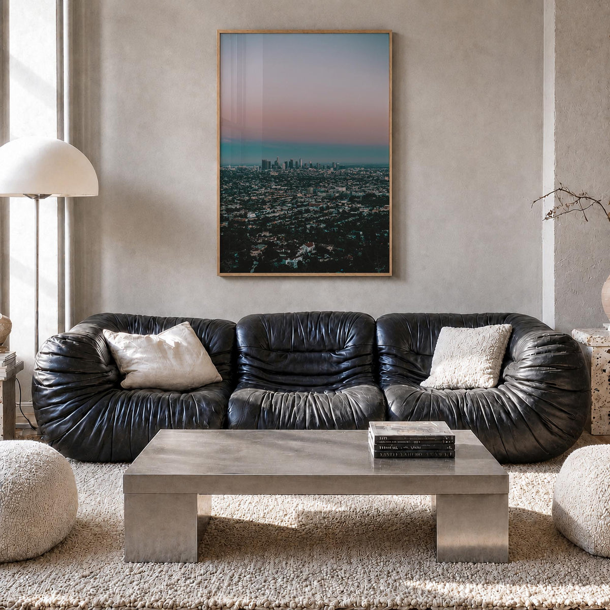 Los Angeles no. 4 colorful photo poster of California, USA – vertical wall art in natural wood frame, hanging on wall