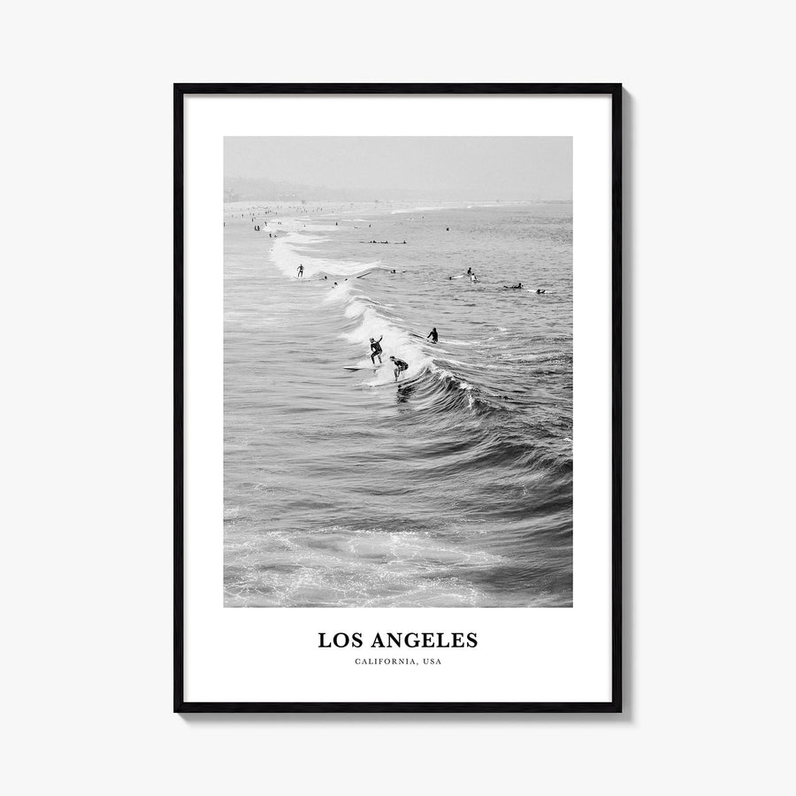 Los Angeles no. 5 black & white classic poster of California, USA – vertical wall art, unframed print shown in interior mocku