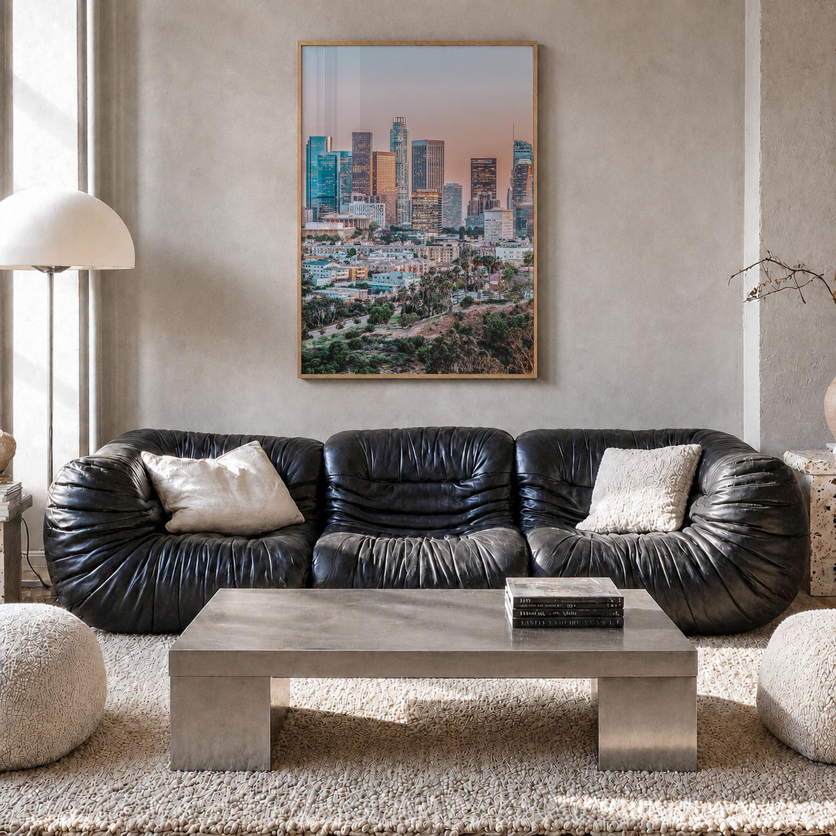 Los Angeles no. 5 colorful photo poster of California, USA – vertical wall art in natural wood frame, hanging on wall