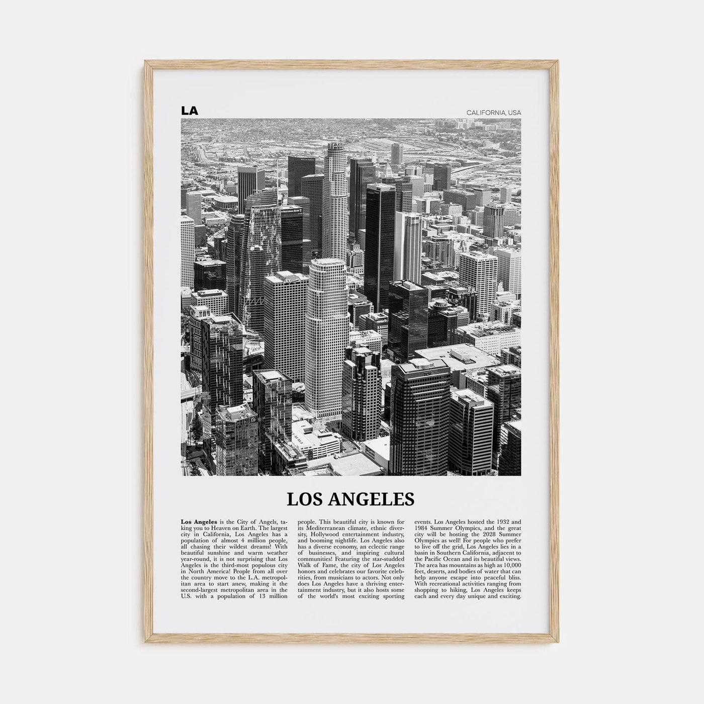 Los Angeles No 5 Poster Natural Wood / 8x12 in Nbourhood Travel B&W Poster