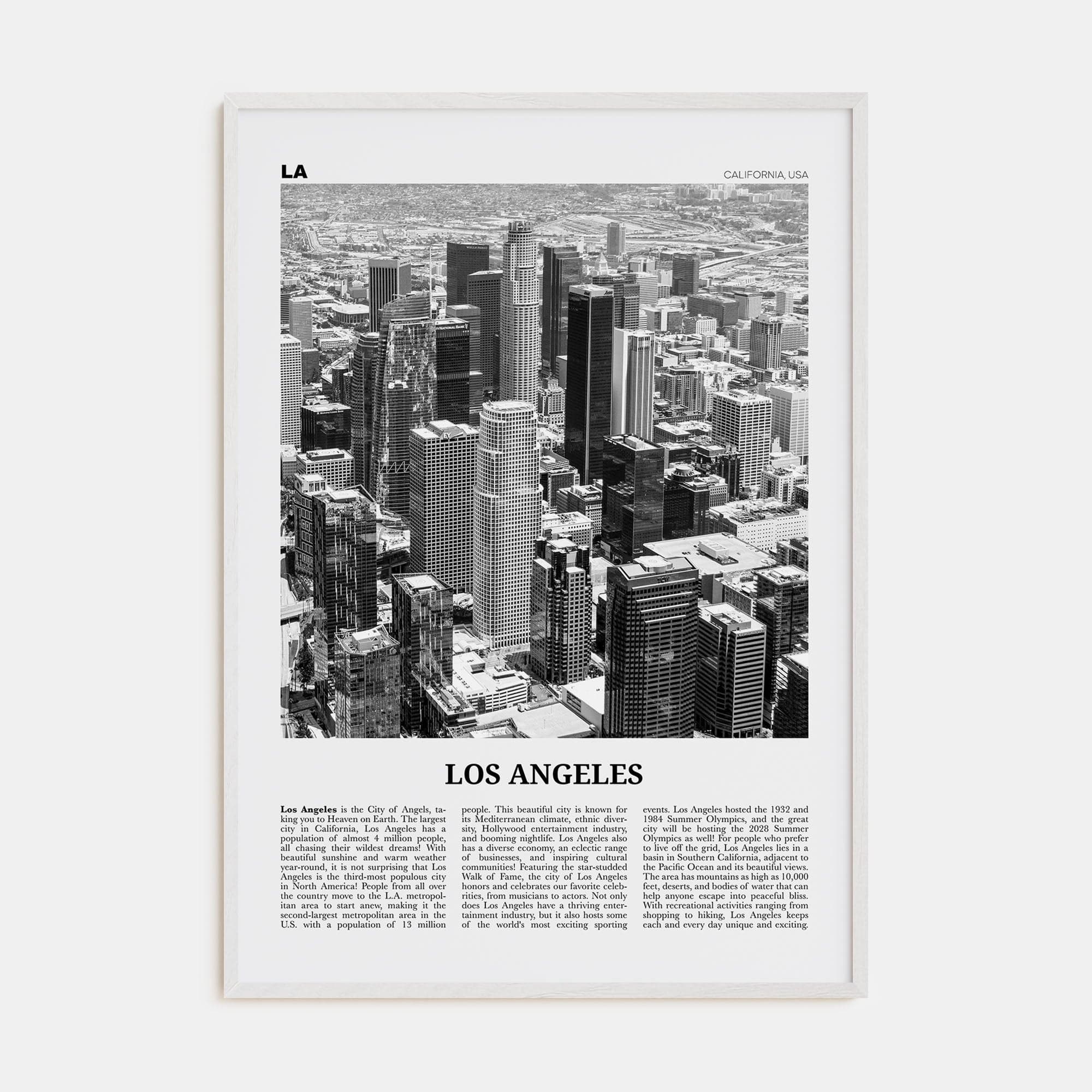 Los Angeles No 5 Poster White Wood / 8x12 in Nbourhood Travel B&W Poster