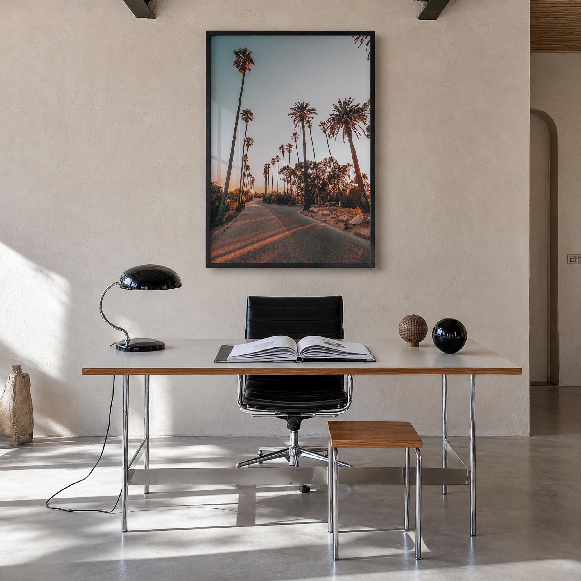 Los Angeles no. 6 colorful photo poster of California, USA – vertical wall art in black wood frame, hanging on wall