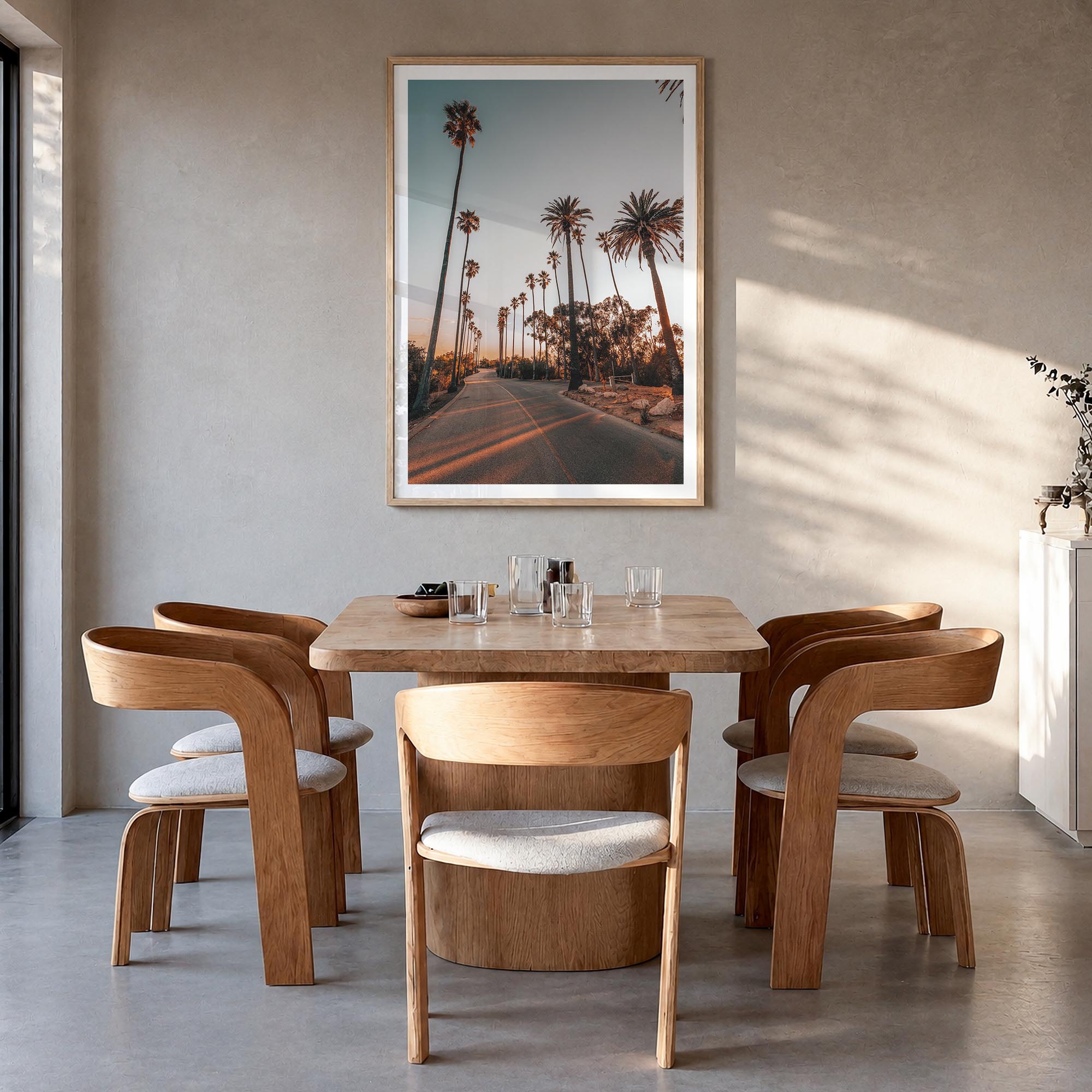 Los Angeles no. 6 colorful photo poster of California, USA – vertical wall art in natural wood frame with white border, hangi