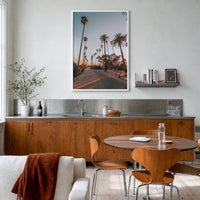 Los Angeles no. 6 colorful photo poster of California, USA – vertical wall art in white wood frame, hanging on wall