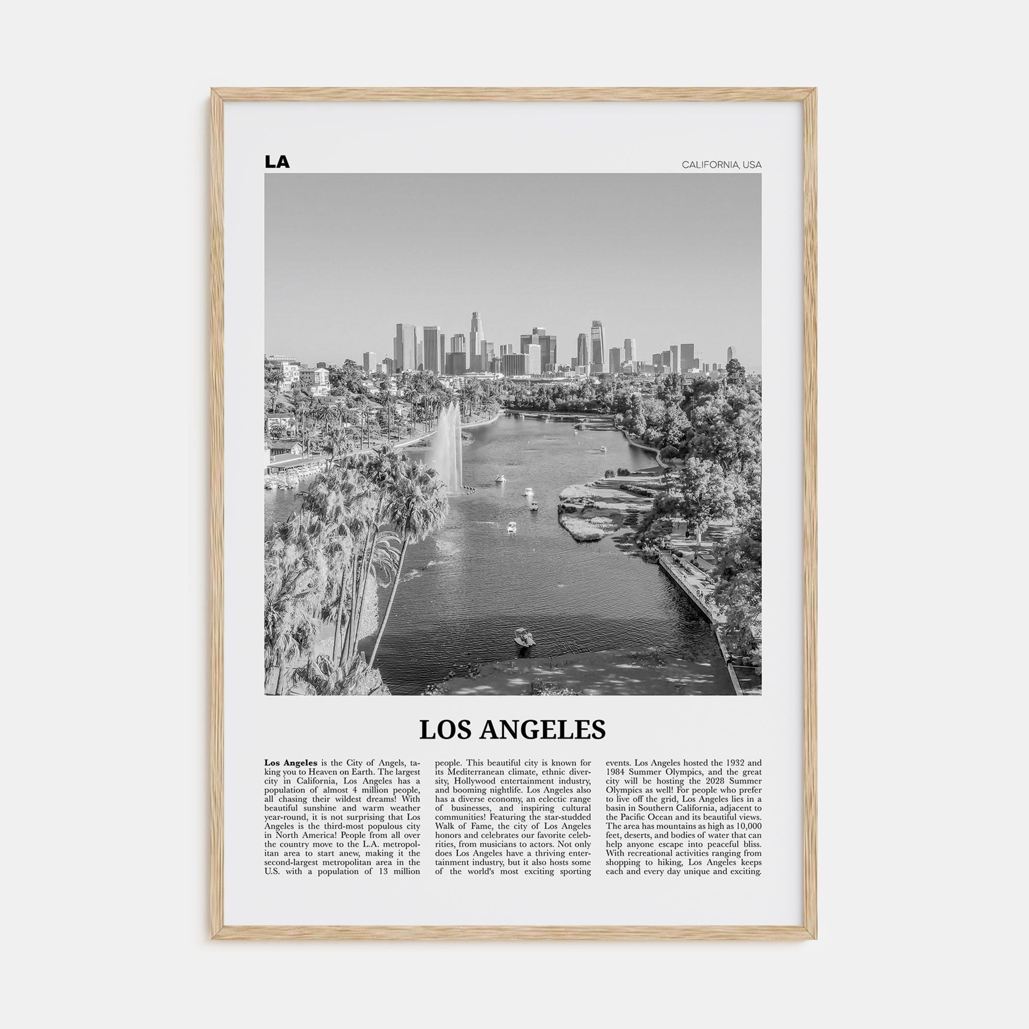 Los Angeles No 6 Poster Natural Wood / 8x12 in Nbourhood Travel B&W Poster