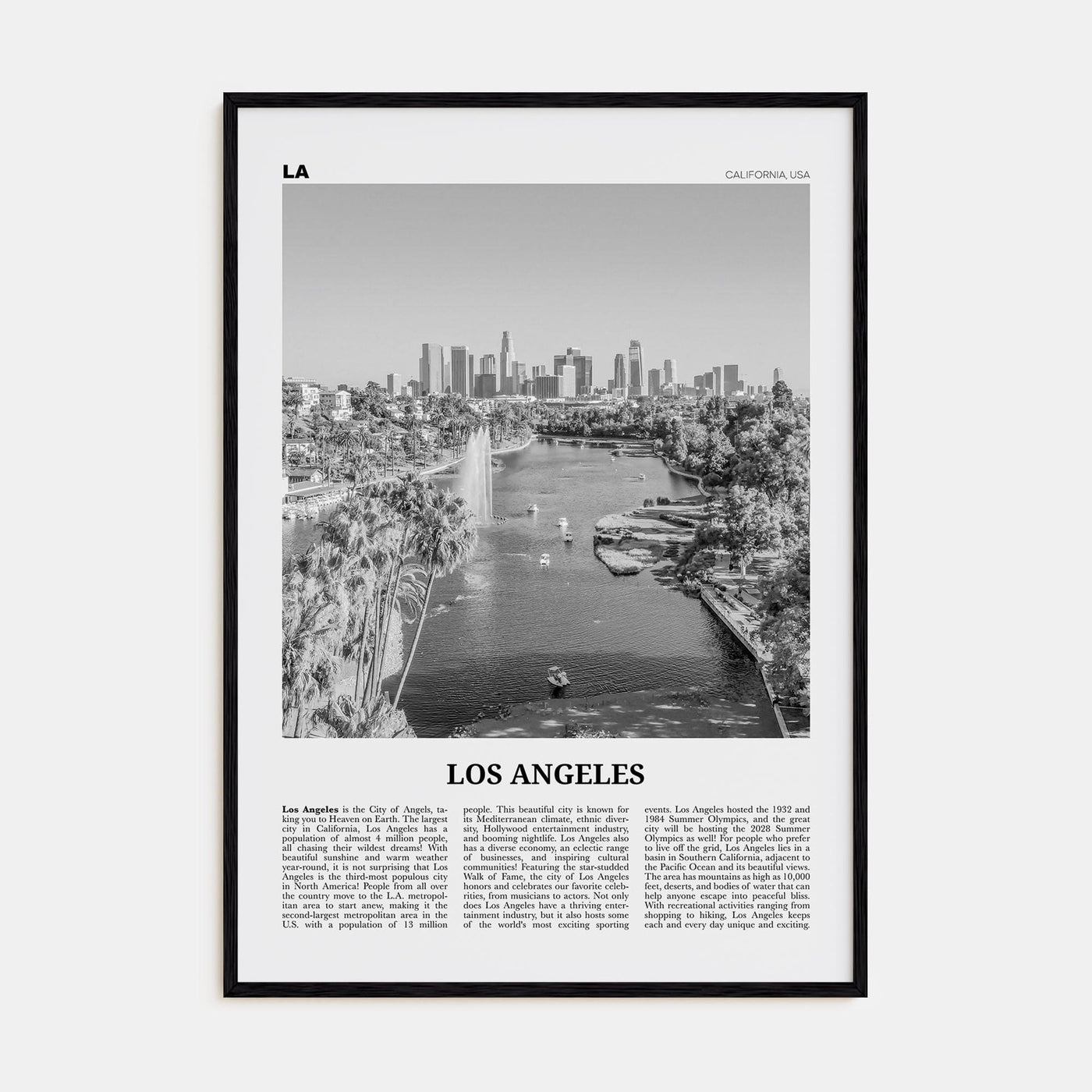 Los Angeles No 6 Poster Black Wood / 8x12 in Nbourhood Travel B&W Poster