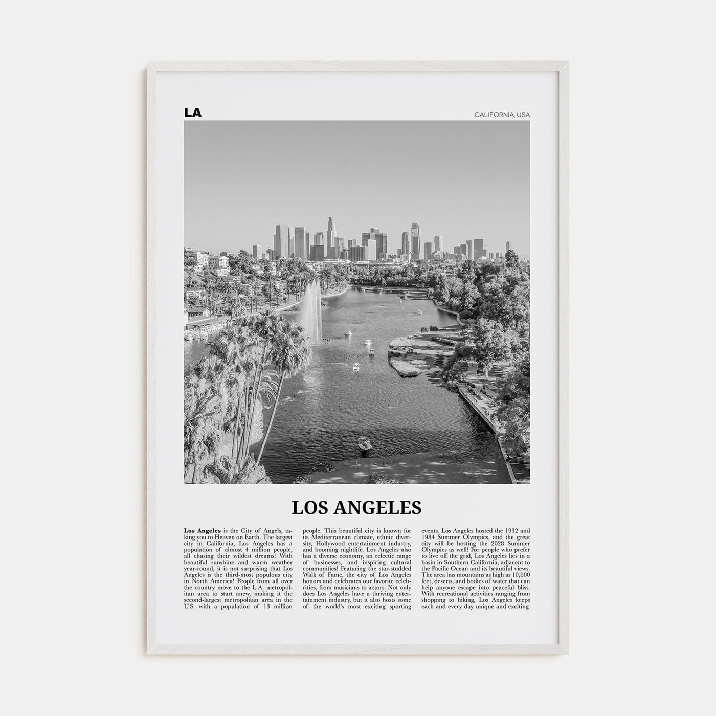 Los Angeles No 6 Poster White Wood / 8x12 in Nbourhood Travel B&W Poster