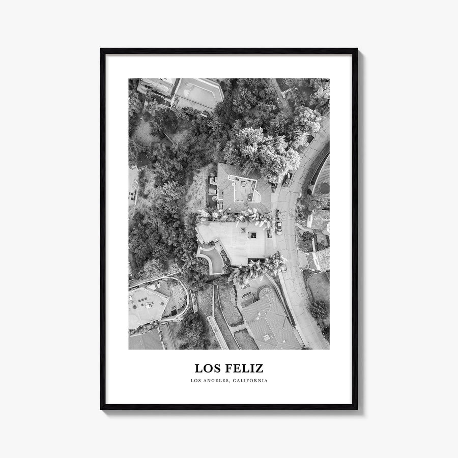 Los Feliz black & white classic poster of Los Angeles, California – vertical wall art, unframed print shown in interior mocku