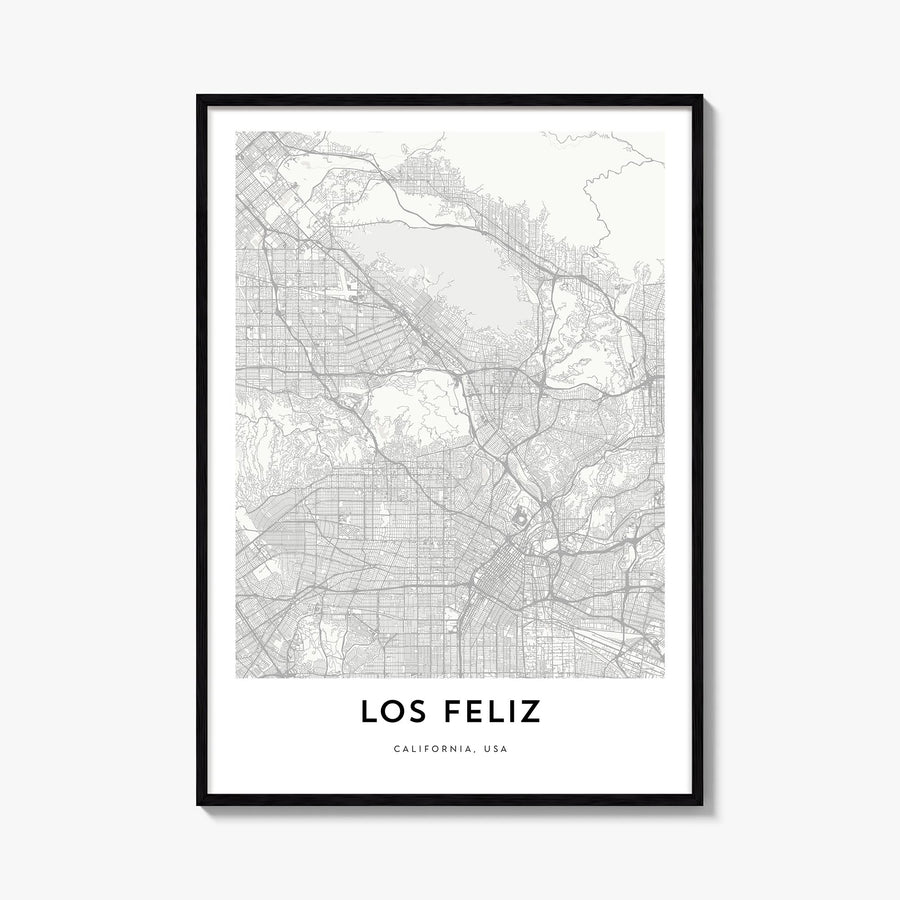 Los Feliz black & white map poster of Los Angeles, California – vertical wall art, unframed print shown in interior mockup