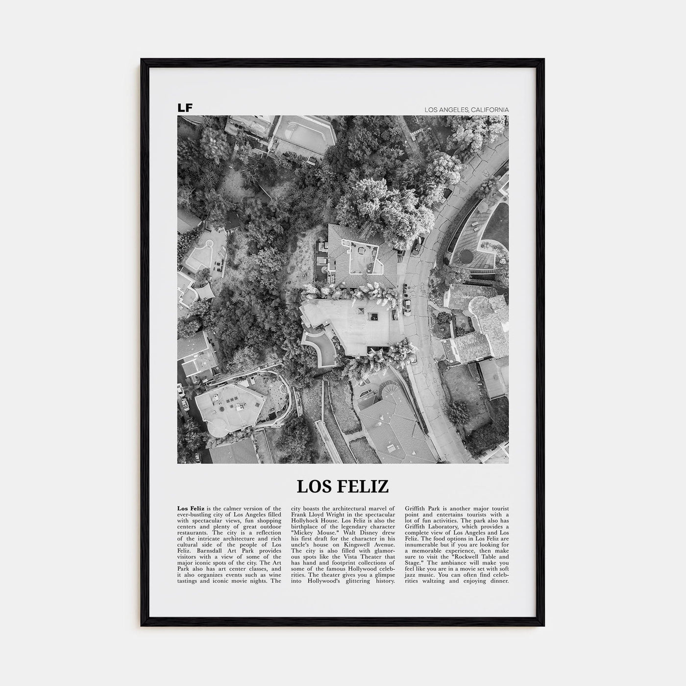 Los Feliz Poster Black Wood / 8x12 in Nbourhood Travel B&W Poster