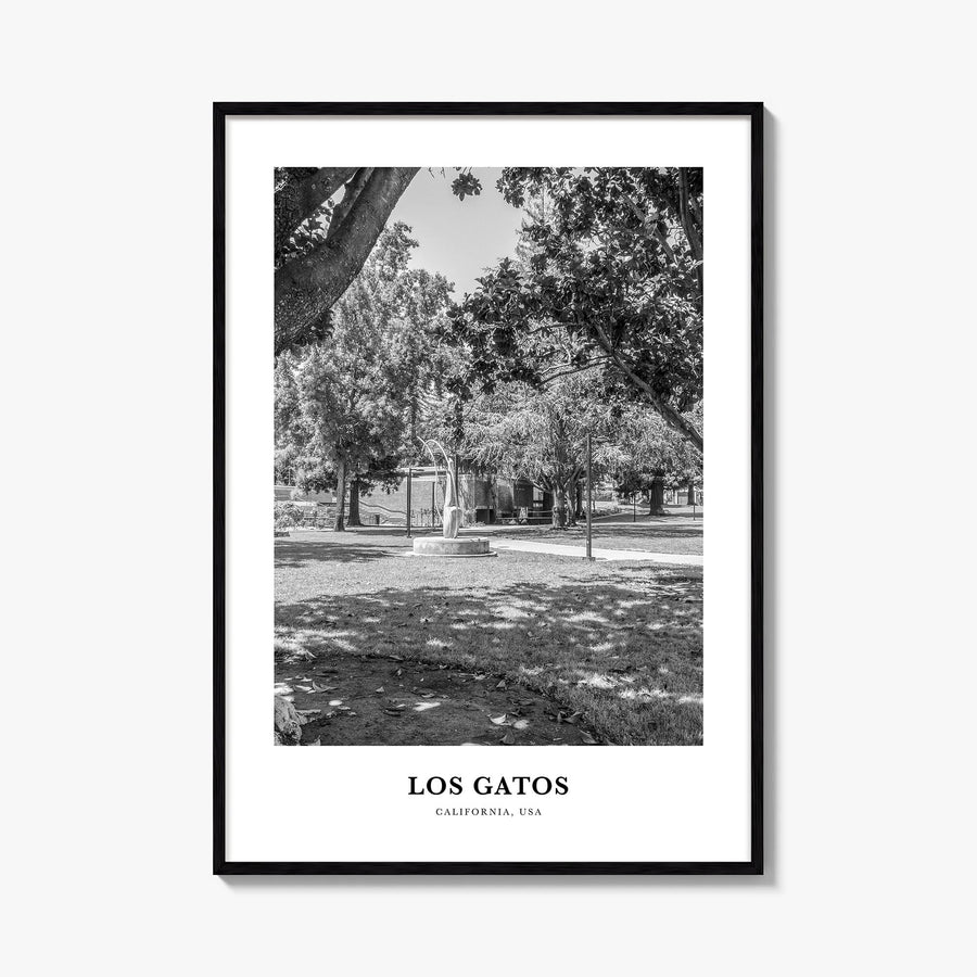 Los Gatos black & white classic poster of California, USA – vertical wall art, unframed print shown in interior mockup