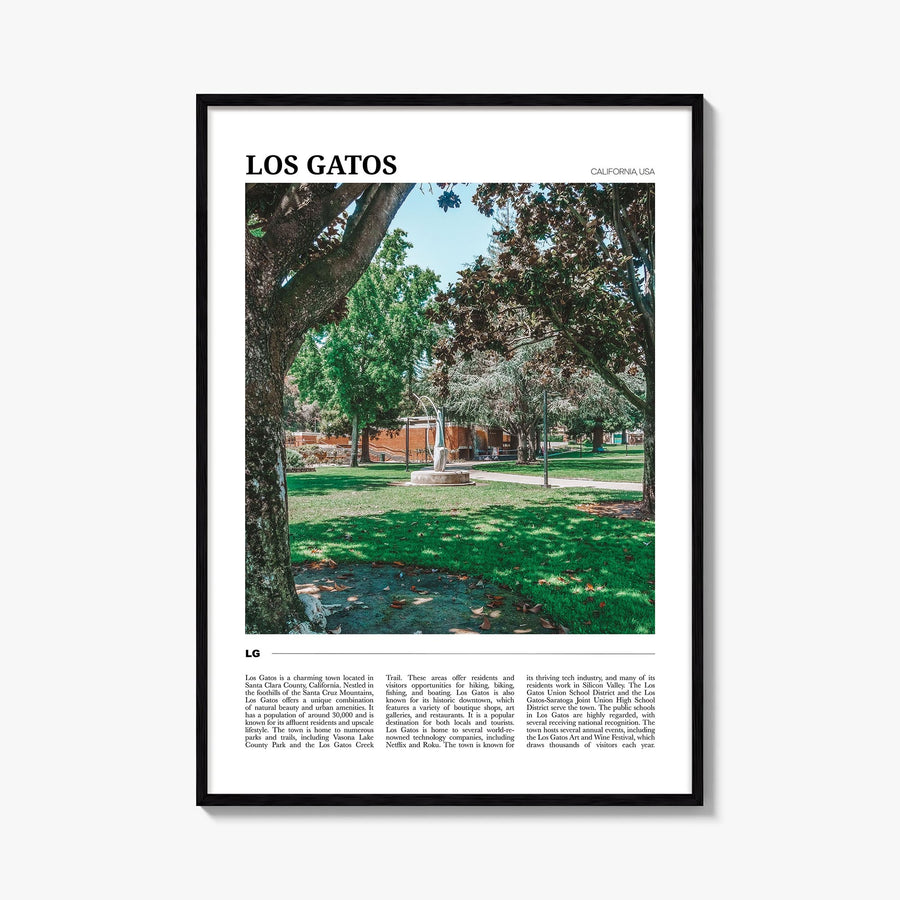 Los Gatos colorful travel poster of California, USA – vertical wall art, unframed print shown in interior mockup