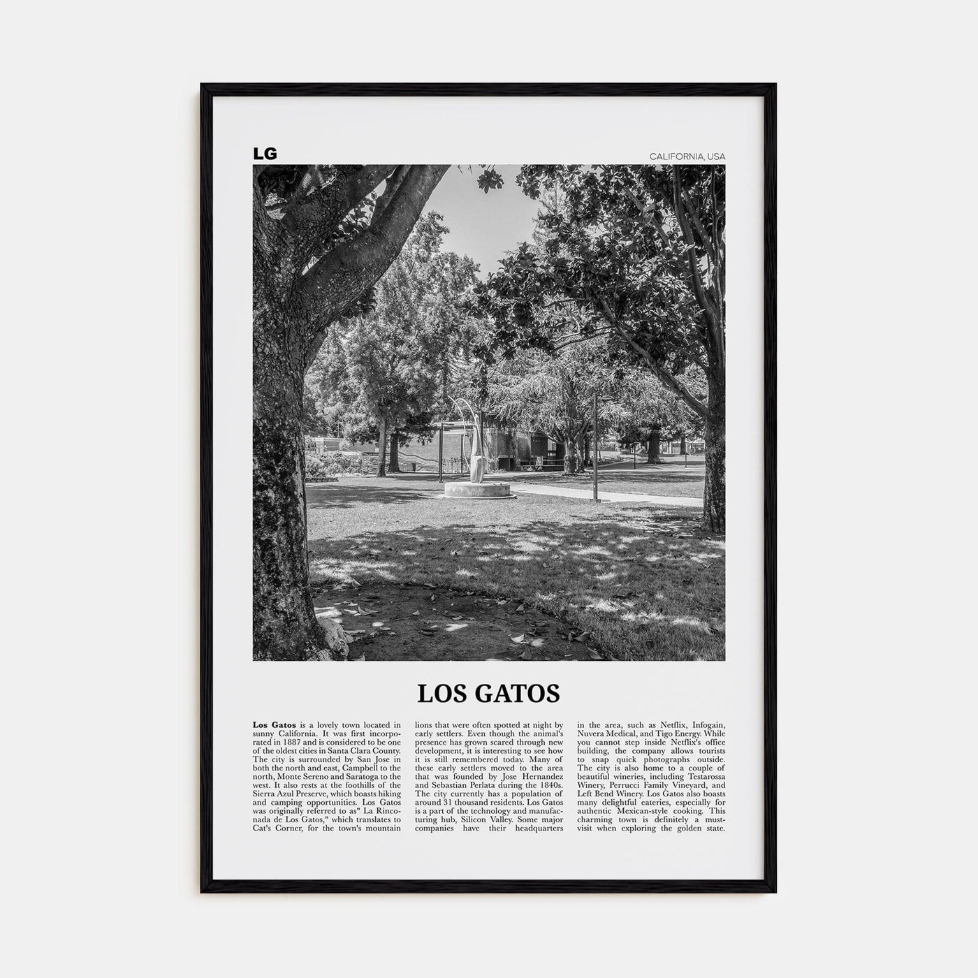 Los Gatos Poster Black Wood / 8x12 in Nbourhood Travel B&W Poster