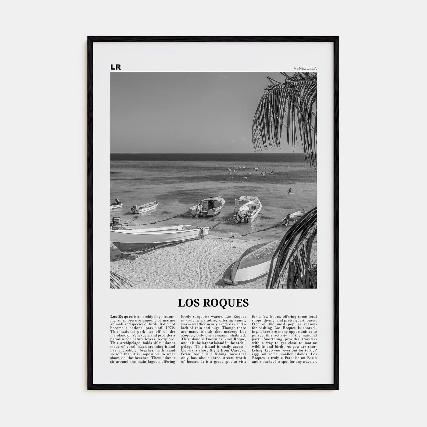 Los Roques Poster Black Wood / 8x12 in Nbourhood Travel B&W Poster