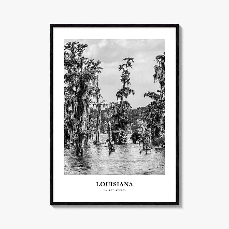 Louisiana black & white classic poster of United States – vertical wall art, unframed print shown in interior mockup