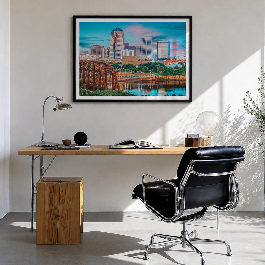 Louisiana colorful photo poster of United States – horizontal wall art in black wood frame with white border, hanging on wall