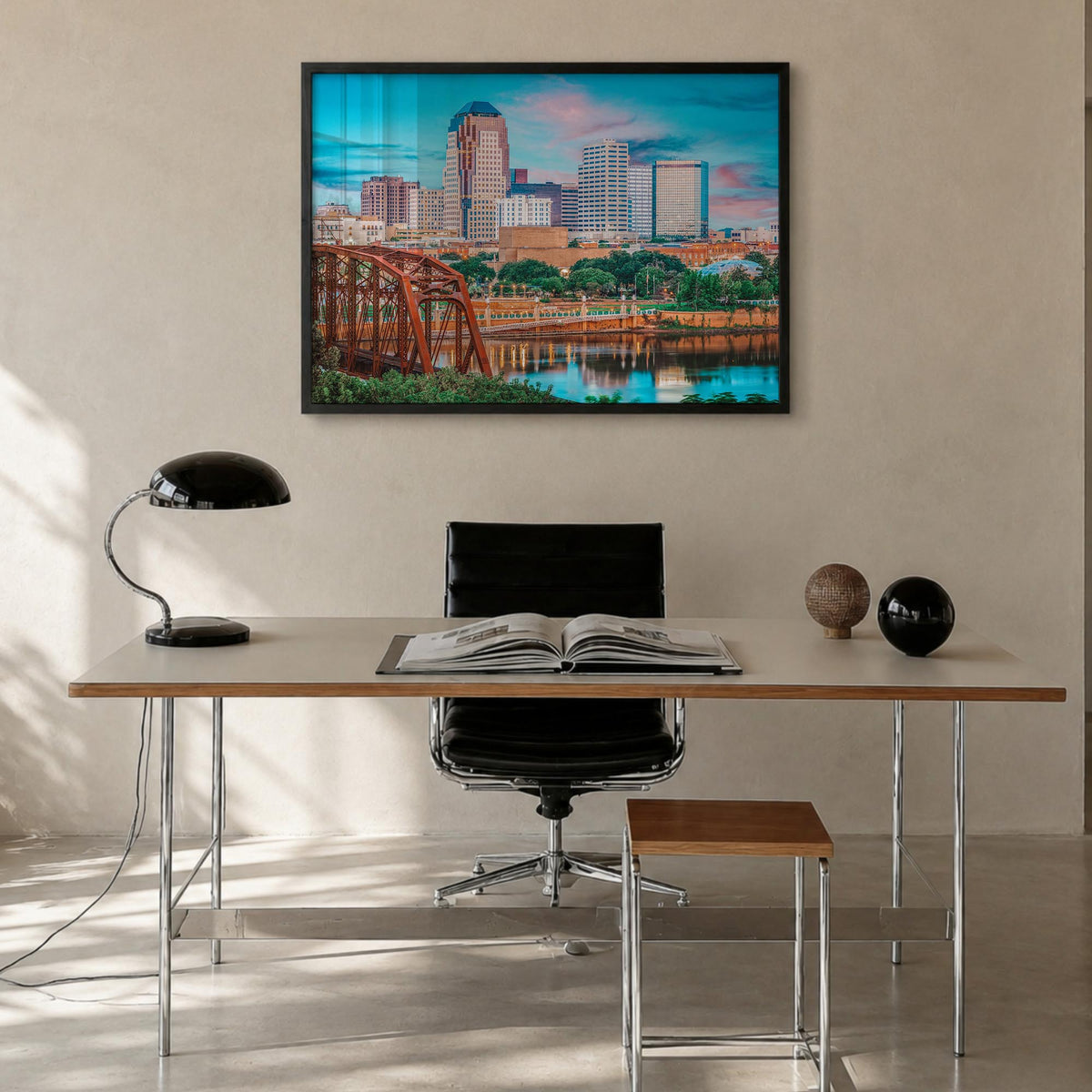 Louisiana colorful photo poster of United States – horizontal wall art in black wood frame, hanging on wall