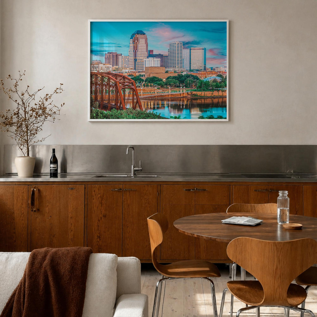 Louisiana colorful photo poster of United States – horizontal wall art in white wood frame, hanging on wall