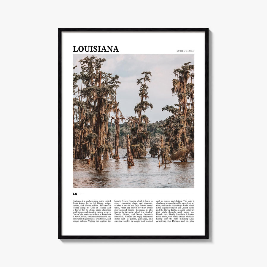 Louisiana colorful travel poster of United States – vertical wall art, unframed print shown in interior mockup