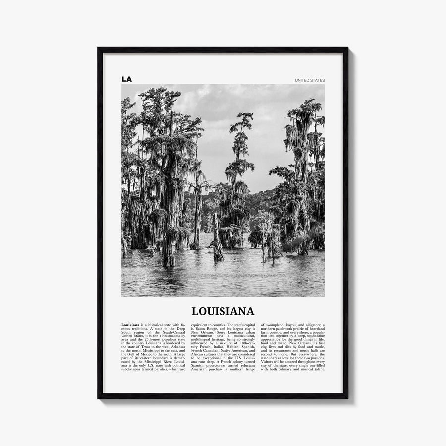 Louisiana no. 1 black & white newspaper poster of United States – vertical wall art, unframed print shown in interior mockup