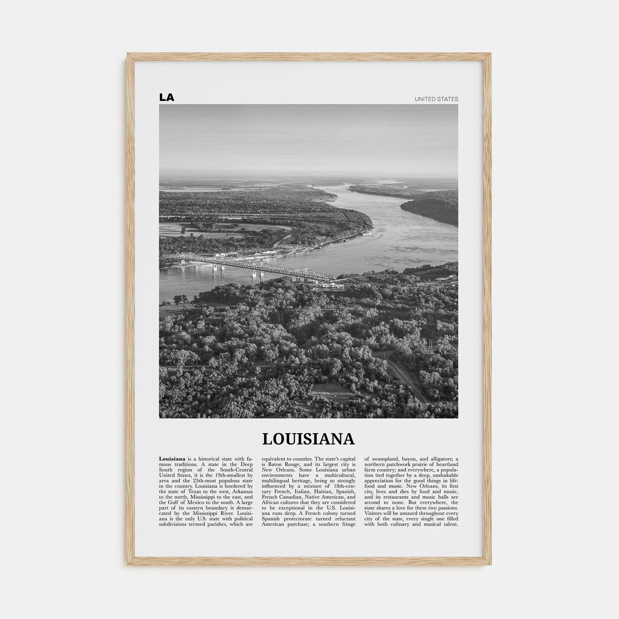 Louisiana No 2 Poster Natural Wood / 8x12 in Nbourhood Travel B&W Poster