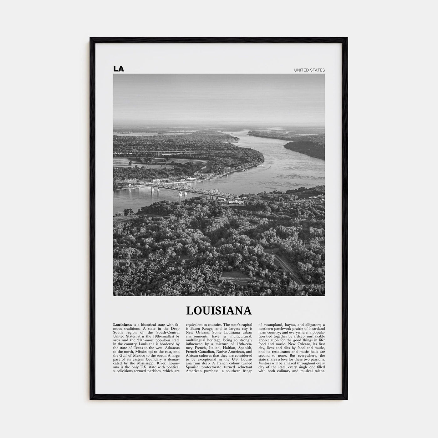 Louisiana No 2 Poster Black Wood / 8x12 in Nbourhood Travel B&W Poster