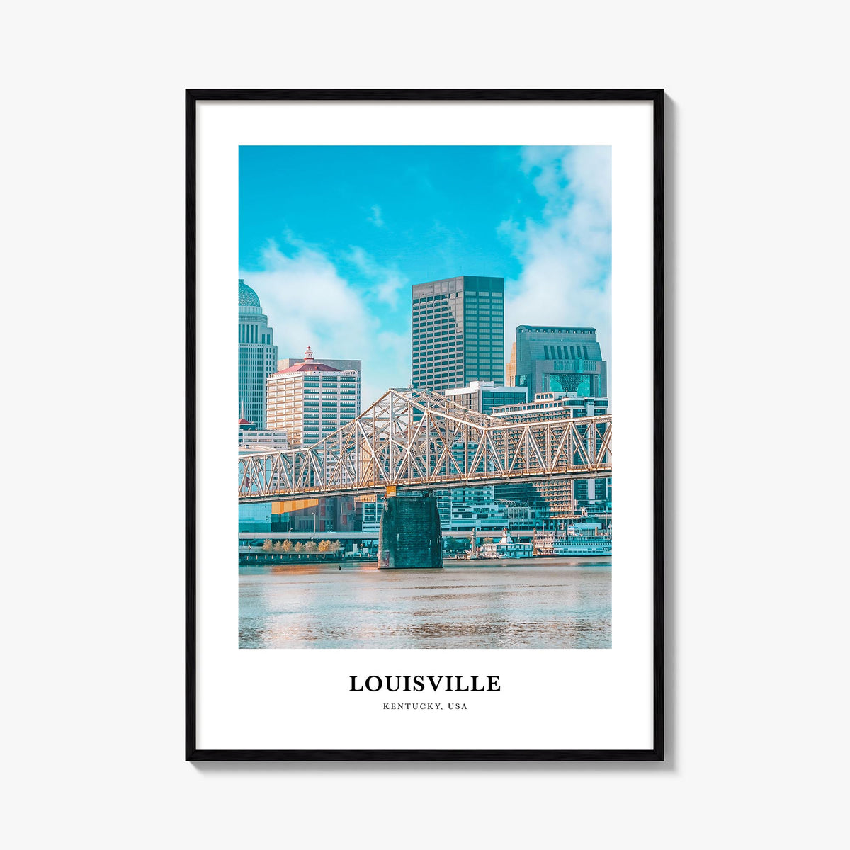 Louisville colorful classic poster of Kentucky, USA – vertical wall art, unframed print shown in interior mockup