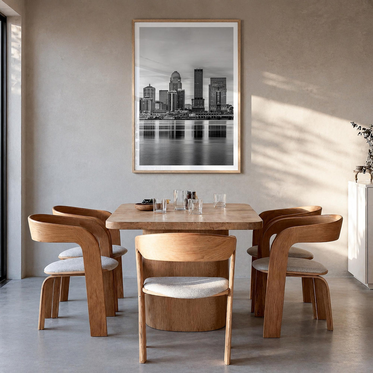 Louisville no. 1 black & white photo poster of Kentucky, USA – vertical wall art in natural wood frame with white border, han
