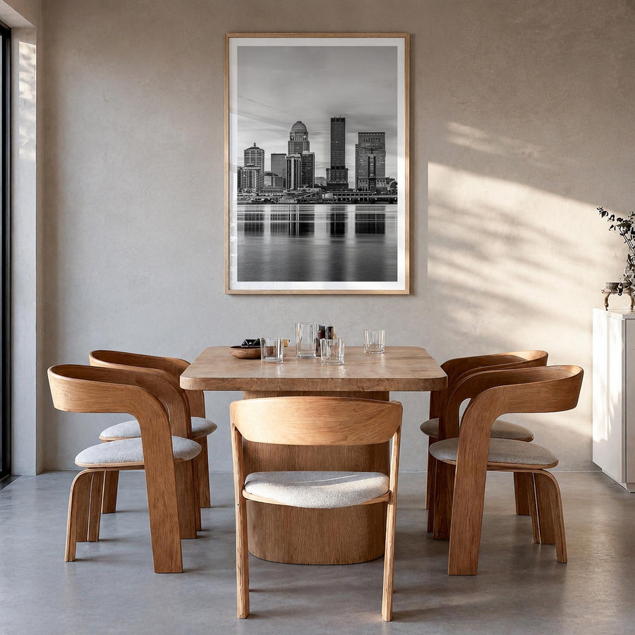 Louisville no. 1 black & white photo poster of Kentucky, USA – vertical wall art in natural wood frame with white border, han