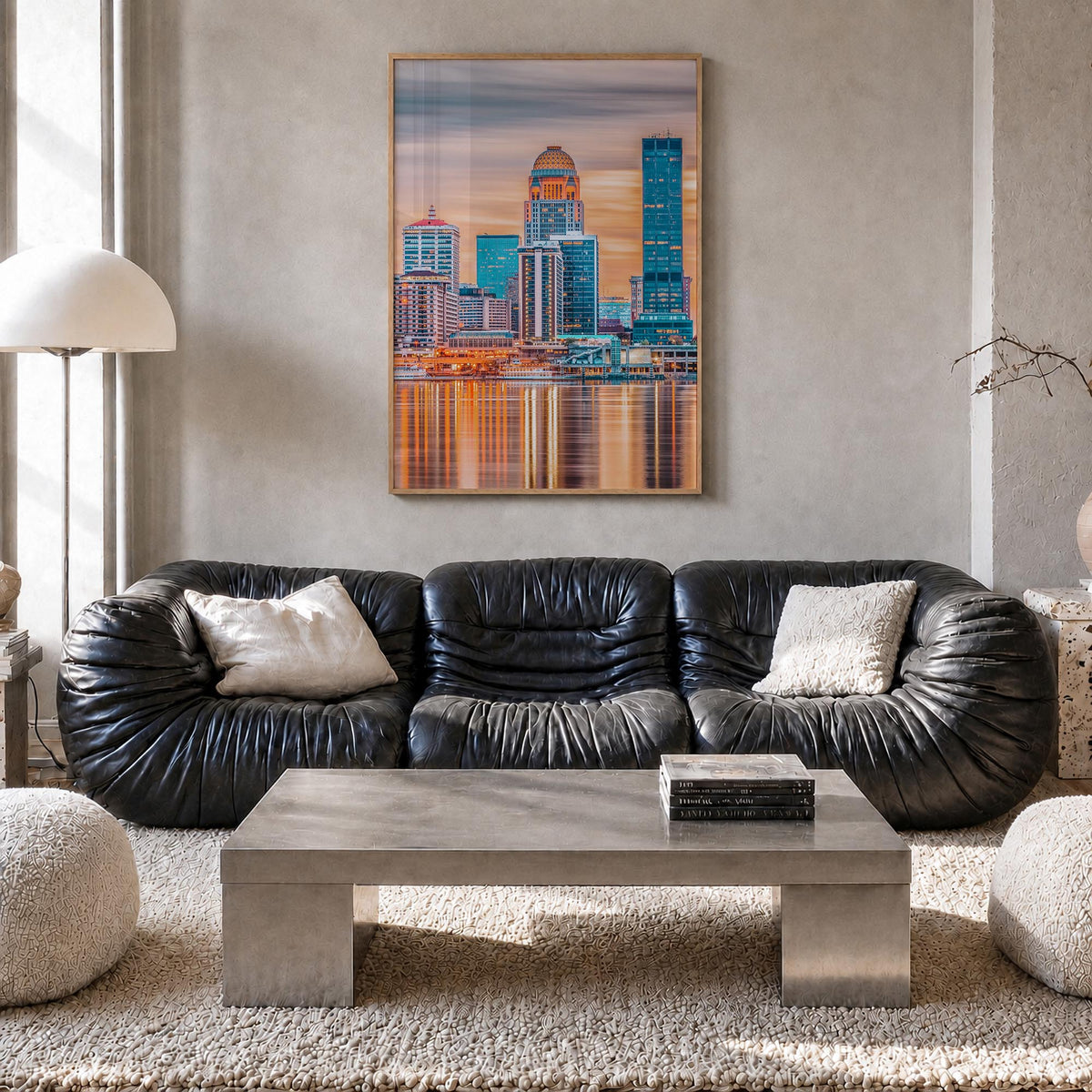 Louisville no. 1 colorful photo poster of Kentucky, USA – vertical wall art in natural wood frame, hanging on wall
