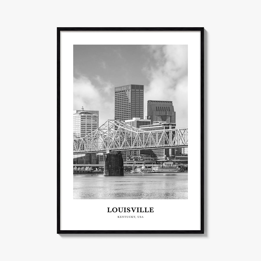 Louisville no. 2 black & white classic poster of Kentucky, USA – vertical wall art, unframed print shown in interior mockup