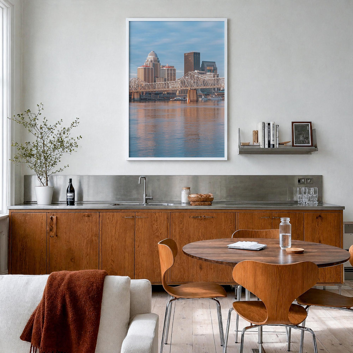 Louisville no. 2 colorful photo poster of Kentucky, USA – vertical wall art in white wood frame, hanging on wall